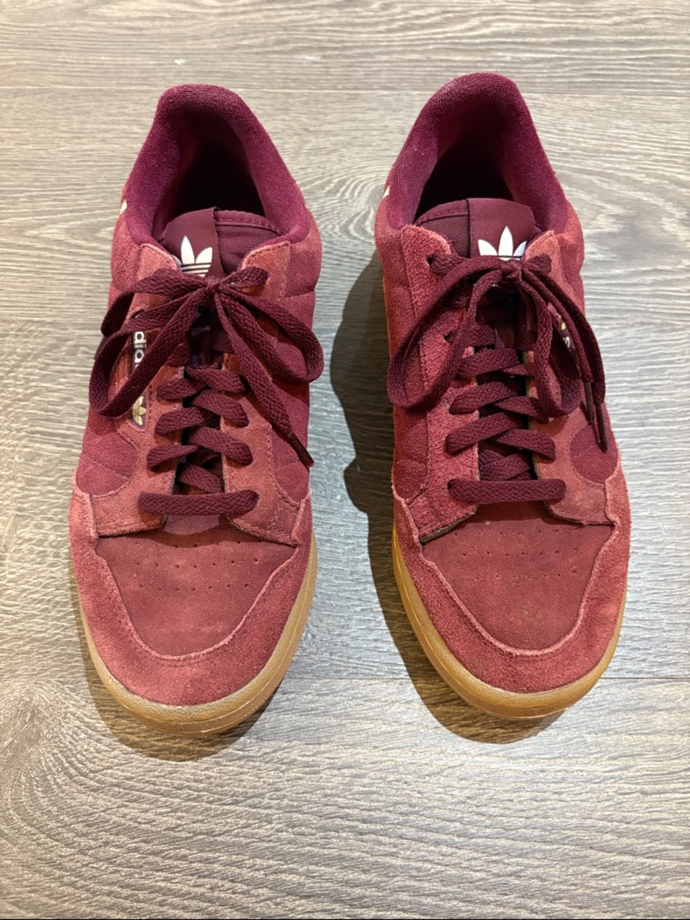 adidas Burgundy Suede Sneakers with Gum Outsole